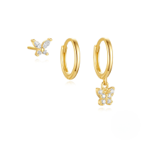wholesale S925 Sterling Silver Classic Octagram Zircon Butterfly Earring Set,-3-piece set, gold#3&gt;925 silver