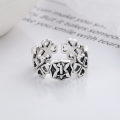 wholesale S925 Sterling Silver European and American Cross-Border Hollow Four-Leaf Clover Totem Forest Style Ins Geometric Open Ring-0-1