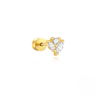 wholesale S925 Sterling Silver Opal Fringe Heart Cylinder Flat Thread Ear Bone Piercing Earring With Zircon Inlay-Single gold #8