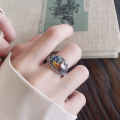 wholesale S925 Sterling Silver Retro Vintage Resin Koi Fish Ethnic Style Adjustable Open Ring Hollow Out Creative Elegant Index Finger Ring-0-0