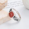 wholesale S925 Sterling Silver Creative Pastoral Style Hollow Bamboo Knot Inlaid with South Red Agate Ring Design Sense Band-0-1