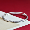 wholesale 999 Silver Tang Grass Pattern Peace and Joy Bracelet for Women, Push-Pull Solid Silver Retro Solid New Chinese Style Young Bracelet-0-0