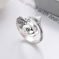 wholesale S925 silver retro artistic distressed national trend koi ancient style creative design fashionable versatile open ring-0-0