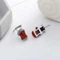 wholesale Sterling silver s925 retro antique minimalist style southern red bamboo joint and leaf earrings with studs for women, niche design with a sense of sophistication-0-1