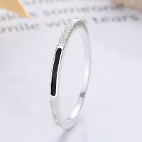 wholesale S925 Sterling Silver European Minimalist Style Black Droplet Glue Inlaid Diamond Closed Ring, Creative and Light Luxury Band-1216FJ Bright Silver/about 1.3g No. 6