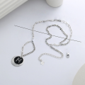 wholesale S925 Sterling Silver Korean Style Circle Pendant with Zircon Letter H Plaque Necklace, Minimalist Design Collarbone Chain-0-1
