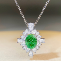 wholesale S925 Sterling Silver Women's Emerald Necklace with Paraiba Green Pendant, Banquet European and American Style High Carbon Diamond Necklace Collarbone Chain-0-0