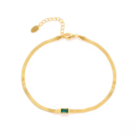 wholesale S925 Sterling Silver Zircon-inlaid Flat Snake Bracelet For Women, French Style, Minimalist, Chic, And Elegant-Gold-Green Diamond