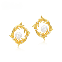 wholesale S925 Sterling Silver New French-style Luxury High-end Pearl Earrings for Women, Vintage Elegant, One-piece Drop Shipping-10K gold + swimming paint  925 silver