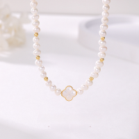 wholesale Metal material Clover Freshwater Pearl Necklace for Women, Fashionable Luxury Style, High-End Sense, Personalized Choker, Popular Elegant Necklace-Four-leaf Clover Natural Freshwater Pearl Bracelet/7.12g SL010556