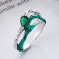 wholesale S925 Sterling Silver European and American Cross-Border Exaggerated Irregular Interlaced Green Line Zircon Open Ring-0-0