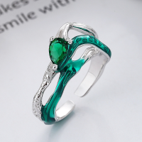 wholesale S925 Sterling Silver European and American Cross-Border Exaggerated Irregular Interlaced Green Line Zircon Open Ring-DJ1182/white gold, approximately 3.7g &gt; opening adjustable