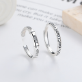 wholesale S925 Sterling Silver Retro Vintage Auspicious "Year After Year of Abundance" Fish Couple Rings with Bamboo Leaf Design on Inner Band and Adjustable Open Ring-0-1