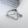 wholesale S925 Sterling Silver Korean Dongdaemun Trendy Chain Link Star Zircon Open Ring for Women-0-2