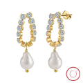 wholesale 14K Gold 925 Sterling Silver Earrings with Natural Baroque Pearls, Korean Fashion Minimalist Style, New Arrival in January 2024-0-4