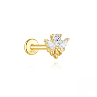 wholesale S925 Sterling Silver Geometric Heart Zircon Stud Earrings With Flat Threaded Piercing-Single gold #3 (1.2*6)