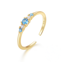 wholesale S925 Sterling Silver Women's Retro Ins Ring For Daily Wear-Gold-blue diamond + white diamond opening adjustable