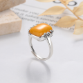 wholesale S925 Sterling Silver Amber Ring for Women, Vintage Antique Style Auspicious Cloud Adjustable Index Finger Ring-0-2