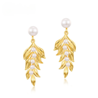 wholesale S925 Sterling Silver Original Design Fashionable Pearl Earrings for Women, French Retro Style Niche Product with Drop Shipping-10K gold + swimming paint  925 silver