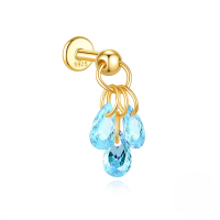 wholesale S925 Sterling Silver Ultra-sparkle Waterdrop Crystal Cartilage Flat Head Spiral Ear Piercing, A Versatile And Fast-selling Accessory On Aliexpress-Single golden #aquamarine diamond