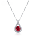 wholesale S925 Silver Cross-border Exclusive Lab-Grown Ruby Teardrop Necklace for Women, Silver with Colored Gemstone Pendant Choker, Wholesale Custom for Europe and America-0-0