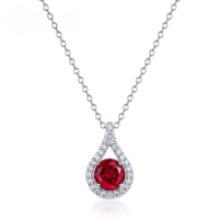 wholesale S925 Silver Cross-border Exclusive Lab-Grown Ruby Teardrop Necklace for Women, Silver with Colored Gemstone Pendant Choker, Wholesale Custom for Europe and America-Moissanite (round 6.5*6.5MM/1CT)>925 silver