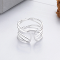 wholesale S925 Silver Fashion Korean Japanese Multi-layer Line Geometric Cross Trendy Internet Celebrity Open Adjustable Ring-0-2