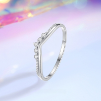 wholesale S925 Sterling Silver V-Shape Ring with Inlaid Diamonds, Versatile and Minimalist Stackable Band for Wholesale-FDJZ-253-Platinum No. 6