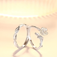 wholesale 925 Sterling Silver Openable Camellia Flower Couple Rings Pair, Minimalist and High-End Style-S925 silver men's ring Adjustable opening