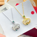 wholesale S925 Sterling Silver Bamboo Jade Agate Ruyi Lock Pendant Necklace, Fashionable and High-End Chinese Style Ancient Palace Collarbone Chain-0-3