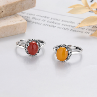 wholesale S925 Sterling Silver Creative Wave Pattern Design Inlaid with South Red Agate Ring, National Trend Retro Literary Ring-846FJB/approx. 2.9g Adjustable opening