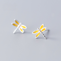 wholesale S925 silver earrings for women, Korean and Japanese style, artistic and fresh, gold-plated with silver edges, dragonfly earrings, ear accessories G0387-0-0