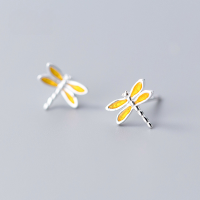 wholesale S925 silver earrings for women, Korean and Japanese style, artistic and fresh, gold-plated with silver edges, dragonfly earrings, ear accessories G0387-S925 silver pair>925 silver