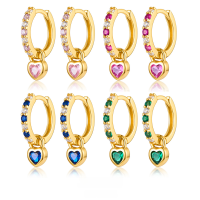 wholesale S925 Sterling Silver Heart Earrings European and American Luxury High-End Ear Clasp Zircon Colorful Dopamine Cross-Border Earrings-Gold-Pink 925 Silver