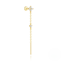 wholesale S925 Sterling Silver Geometric Octagram Stud Earrings With Chain Tassel And Crystal Accents-Single gold #3