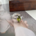 wholesale 925 Sterling Silver Irregular Textured Olive Green Zircon Ring Minimalist Aloof Style Unique Fancy Ring-0-6