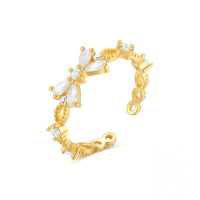 wholesale S925 Sterling Silver Light Luxury Ring With Micro-set Color Zircons, Double-layer Open-ended Design-Gold#1 Adjustable opening