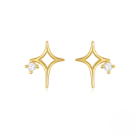 wholesale S925 Sterling Silver V-shaped Full Zircon Star Flower Earrings With Bow-Gold#1 925 Silver