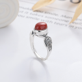 wholesale S925 Sterling Silver Retro Vintage Style Oval Red Agate Stone Light Luxury Versatile Open-End Ring-0-0