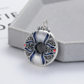 wholesale S990 Silver Ethnic Style Enamel Elaborate Craft Antique-inspired Blooming Wealth Openwork Pendant Necklace-0-0