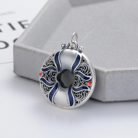 wholesale S990 Silver Ethnic Style Enamel Elaborate Craft Antique-inspired Blooming Wealth Openwork Pendant Necklace-187PM/about 9g