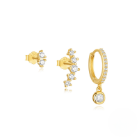 wholesale S925 Sterling Silver Zircon-accented Minimalist Floral Ear Cuff And Stud Set-Set of 3 - Gold#3 925 Silver