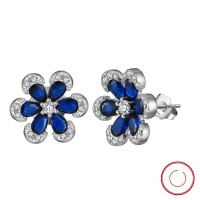 wholesale 925 Sterling Silver Plated with Synthetic Sapphire Floral Stud Earrings for Women, High-End Feel Wholesale-Platinum, approximately 3.69g 925 silver
