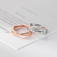 wholesale S925 Sterling Silver Fresh and Sweet Ins Style Niche Design Exquisite Diamond-Inlaid Cross Ring R02602-S925 silver ring rose gold opening adjustable