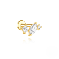 wholesale S925 Sterling Silver Geometric Heart Zircon Stud Earrings With Flat Threaded Piercing-Single gold #10