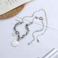 wholesale S925 Sterling Silver Retro Vintage Double-Loop Oval Chain with Round English Pendant and Heart Necklace for Women-0-1