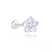 wholesale S925 Sterling Silver Zircon-inlaid Natural Moonstone Flat Threaded Ear Cartilage Stud, Korean Style Niche Premium Jewelry-Single platinum #1