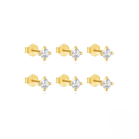 wholesale S925 Sterling Silver Four-prong Zircon Stud Earrings Set, Women's Korean Minimalist Design Daily Wear-6 pcs set gold#2 925 silver