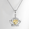 wholesale S925 Silver Korean Retro Sweet Zircon Creative and Fresh Diamond-Inlaid Heart Crown Pendant Necklace-0-4