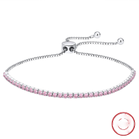 wholesale S925 Sterling Silver Tennis Chain with Pink Zirconia Round Stones, Factory Direct Wholesale-2.0mm zirconium, adjustable: 16-23cm Weight: 2.89g 925 silver